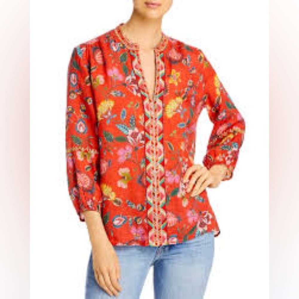 Johnny Was Coral Workshop Unlined Ramie Embroidered Tunic Size Medium